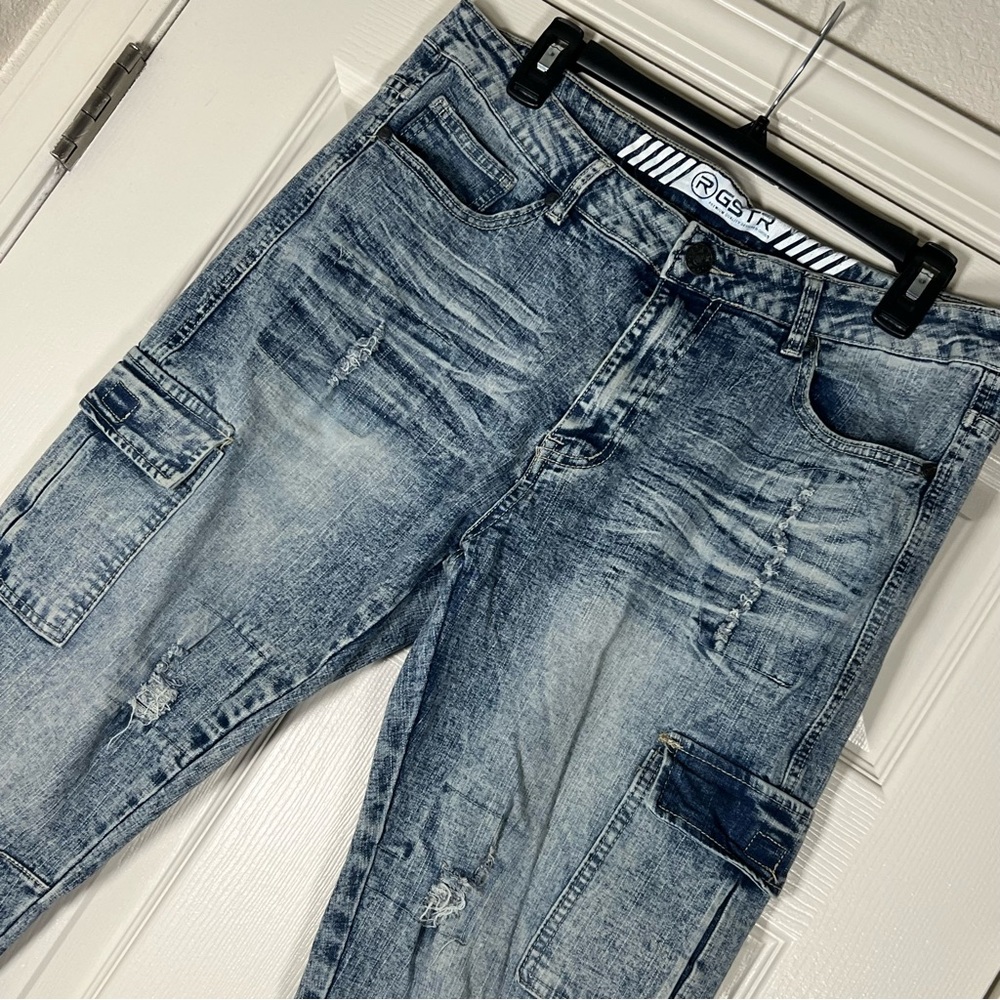 Ripped Denim Cargo Jeans for Men